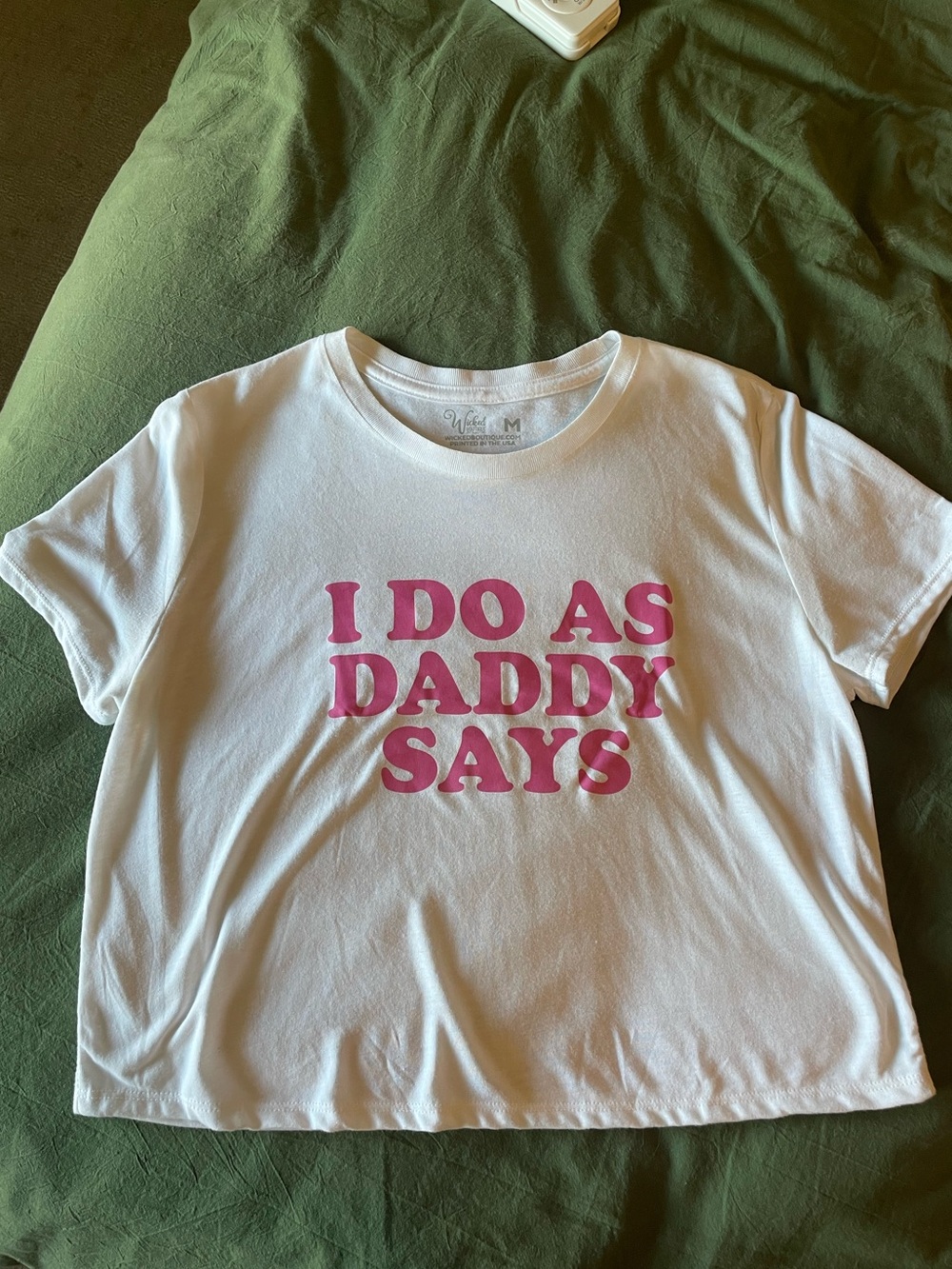 white crop top “I do as daddy says”